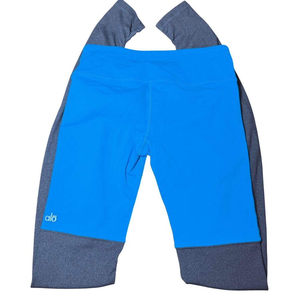 Alo Yoga Goddess Leggings Electric Blue Gray Ribbed Leg Warmer Yoga Pant Small - Picture 2 of 5